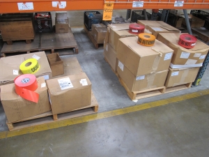 (2 PALLETS) BARRIER TAPE, (8 ROLLS) "CAUTION", (7 BOXES) "DO NOT ENTER" , (1 BOX) "AUTHORIZED PERSONNEL ONLY". LOADING & HANDLING FEE $15-4222